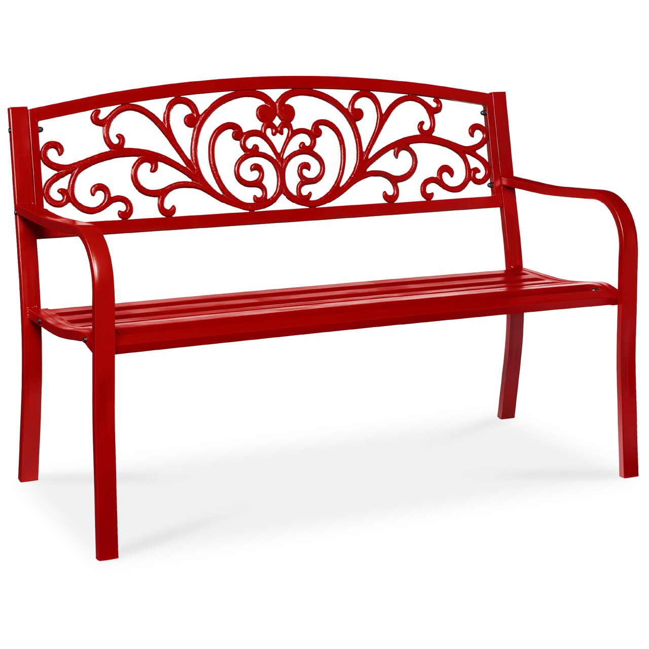 Best Choice Products Outdoor Steel Bench Garden Patio Porch Furniture w/ Floral Design Backrest